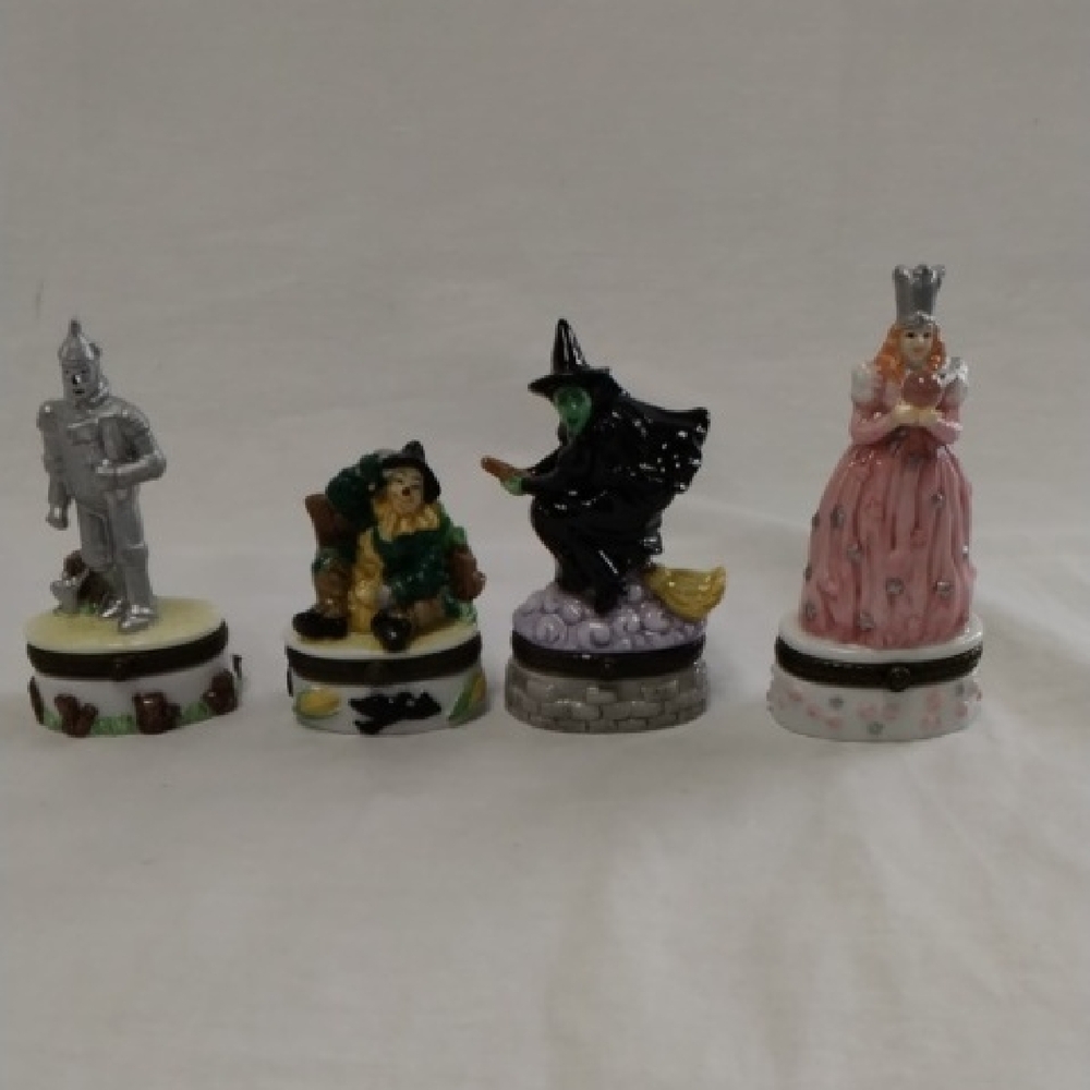 Porcelain Wizard of Oz Character Trinket Boxes - Pink, Black, Green, Silver